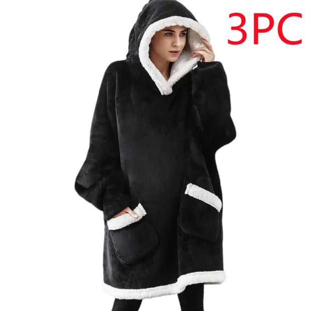 Pyjama, thermiques pour femmes, couverture TV en laine d'agneau, sweat à capuche, vêtements de protection contre le froid.