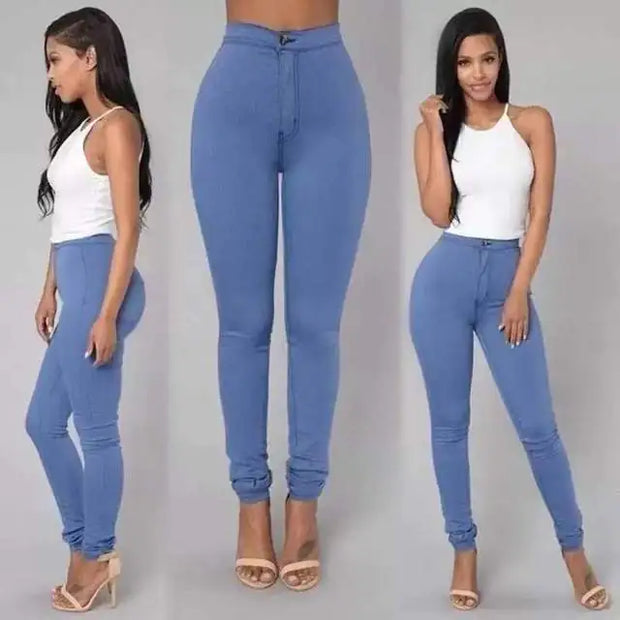 Jean skinny taille haute pour femmes.