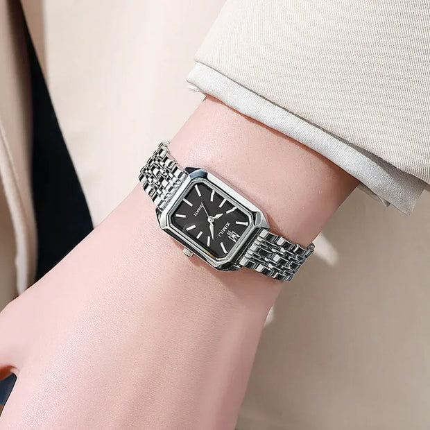 Montre femme carrée avec bracelet en acier, cadran