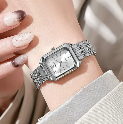 Montre femme carrée à bracelet en acier inoxydable avec