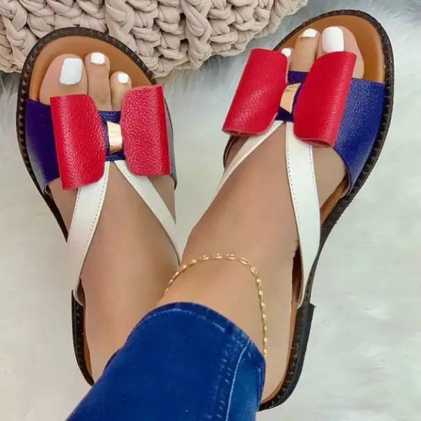 Flat Color Matching Bow Women's Sandals and Slippers