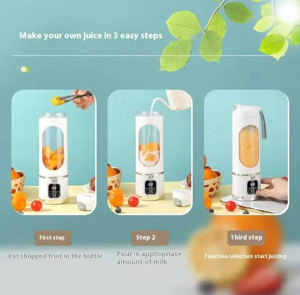 Mixeur à smoothie portable Beautysky montrant la préparation de jus en trois étapes faciles