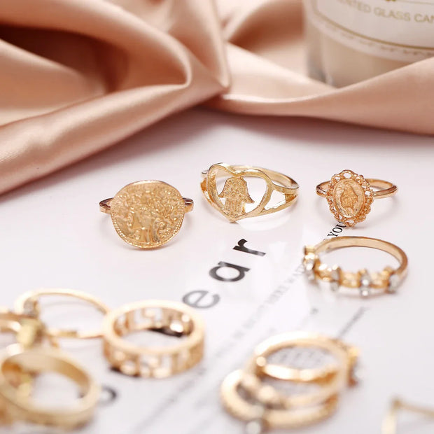 Vintage women's ring set with intricate designs, perfect for adding timeless elegance to any outfit.