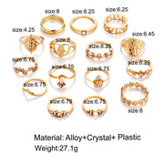 Vintage women's ring set with gold tones, various designs, and sizes from Beautysky.