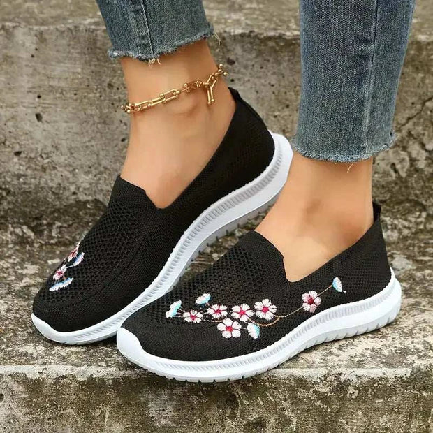 Baskets mesh respirant Beautysky noires avec broderie florale pour un look élégant et confortable