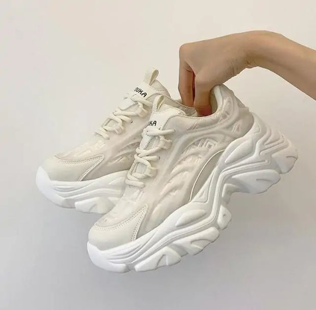 Baskets plateforme femme Beautysky en blanc avec semelle épaisse et design moderne