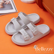 Sandales confortables femme Beautysky Rose avec semelles ergonomiques sur fond orange.