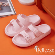 Pink women's comfortable sandals, ergonomic sole, breathable design, Bellezze brand.