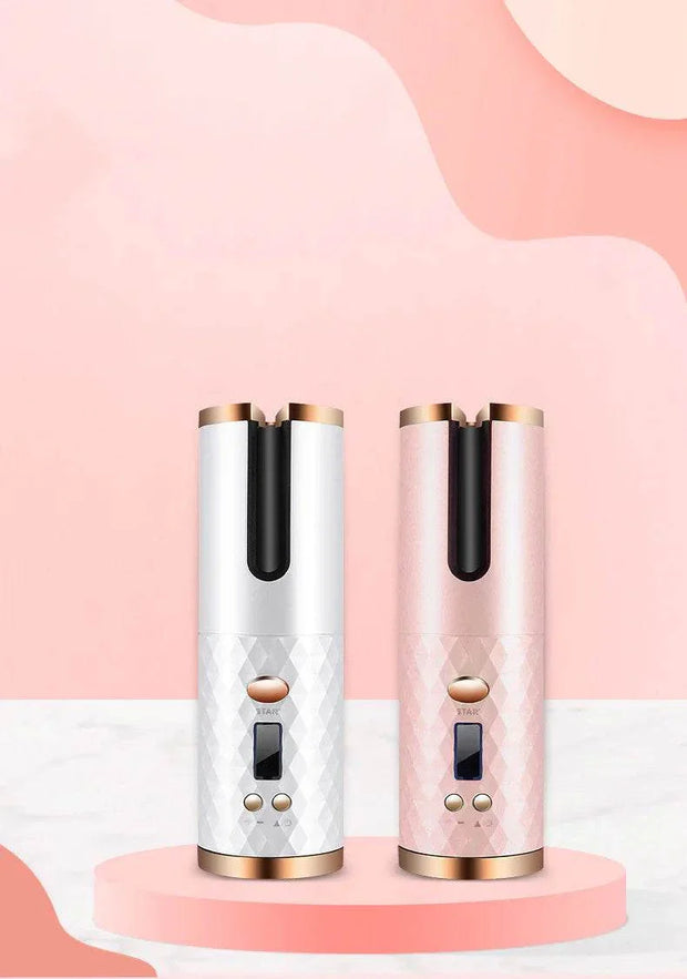 Bigoudi portable sans fil Beautysky en blanc et rose pour un coiffage facile et sans effort
