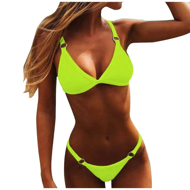 Élégant bikini taille haute vert Beautysky, confort et style.
