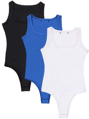 Lot de trois bodies femme confortable en noir, bleu et blanc pour un style décontracté