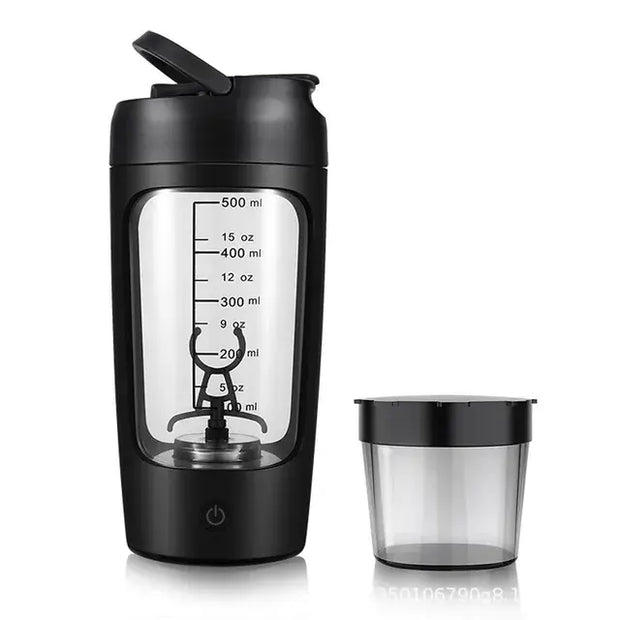 Bouteille shaker protéine électrique Beautysky en noir avec un design transparent et un mélangeur intégré
