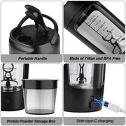 Bouteille shaker protéine électrique Beautysky avec compartiment pour poudre et chargeur USB type-C