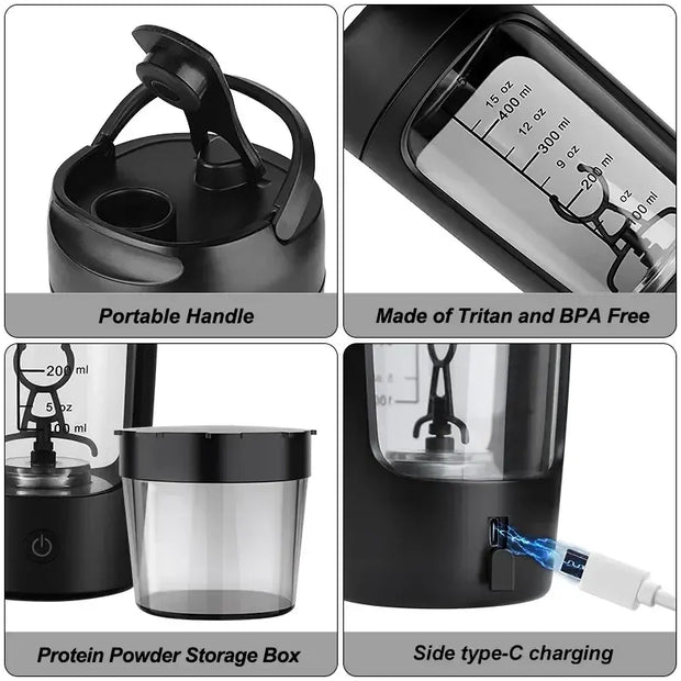 Bouteille shaker protéine électrique Beautysky avec compartiment pour poudre et chargeur USB type-C