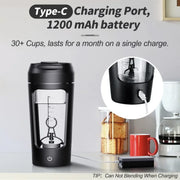 Bouteille shaker protéine électrique avec port de chargement Type-C et batterie de 1200 mAh