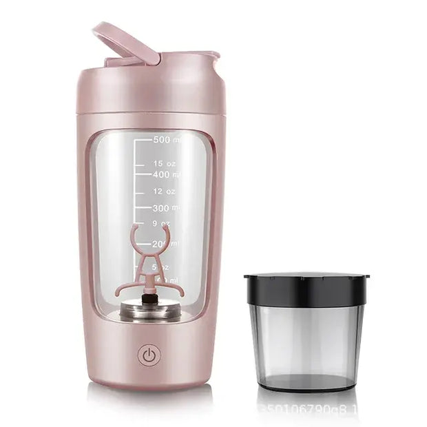Bouteille shaker protéine électrique Beautysky en rose avec des mesures et un couvercle séparé