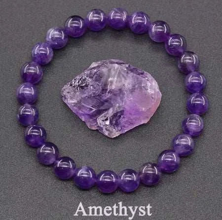 Bracelet pierre améthyste en perles lavande avec un morceau brut d'améthyste