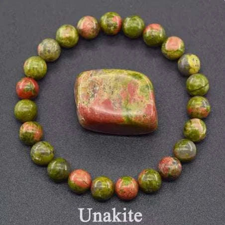 Bracelet pierre améthyste avec perles naturelles Unakite et design élégant pour un usage quotidien