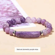 Bracelet pierre naturelle œil de tigre avec perles violettes et élément central en mica naturel