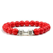 Bracelet pierre volcanique rouge avec embellissement en forme d'haltère pour un style sport chic