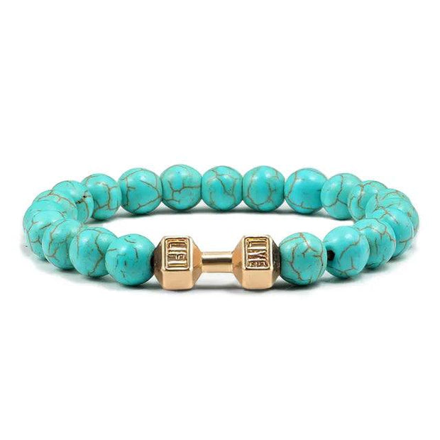 Bracelet pierre volcanique en turquoise avec perles dorées pour un style élégant