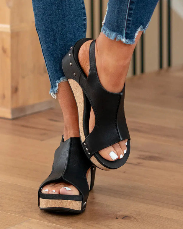 Chaussures confort Lily Harmony en noir avec talon en liège, idéales pour un style décontracté