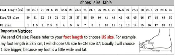Table des tailles pour chaussures de sport femmes avec options de taille en US et CN