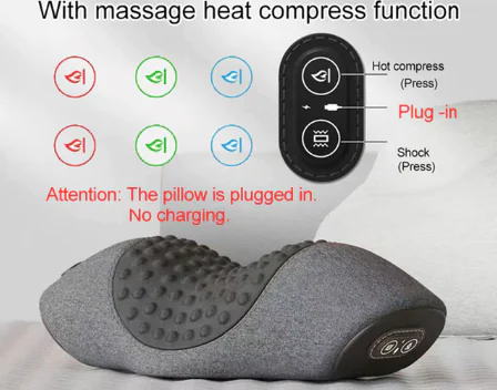 Coussin massant cervical chauffant avec fonction de compression thermique et boutons de contrôle