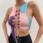 Débardeur femme chic multicolore avec un design en lacets et une coupe tendance