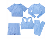 Ensemble yoga pour femmes tendance en bleu avec soutien-gorge, top court et leggings