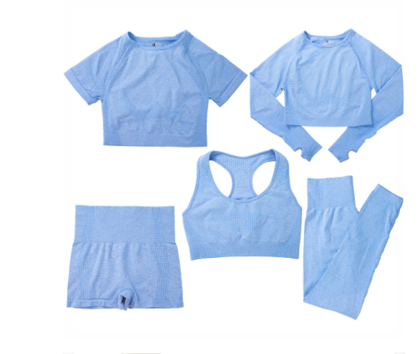 Ensemble yoga pour femmes tendance en bleu avec haut court, brassière et leggings confortables