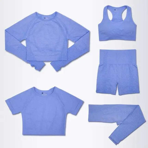 Ensemble yoga pour femmes tendance en bleu avec haut à manches longues et leggings confortables