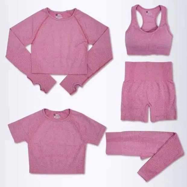 Ensemble yoga pour femmes tendance en rose avec haut, brassière et leggings confortables