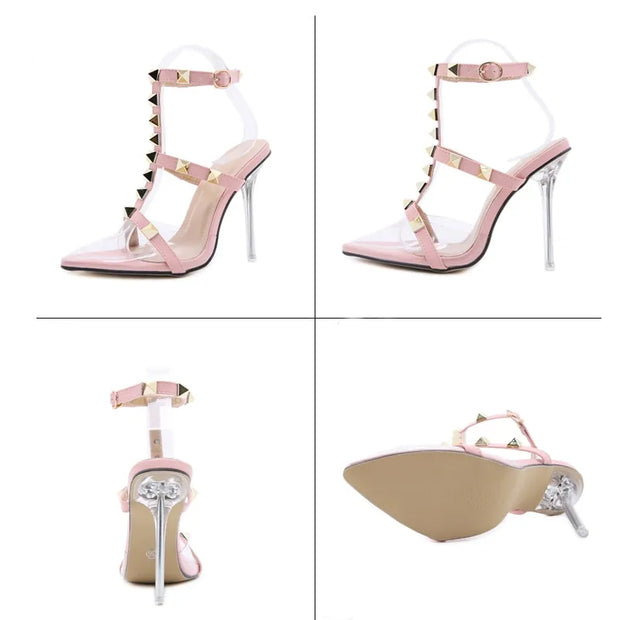 Escarpins talons hauts rivets Beautysky en rose avec détails transparents et talons en plastique