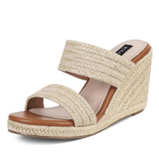 Beautysky elegant high-heeled espadrilles with natural straw design.