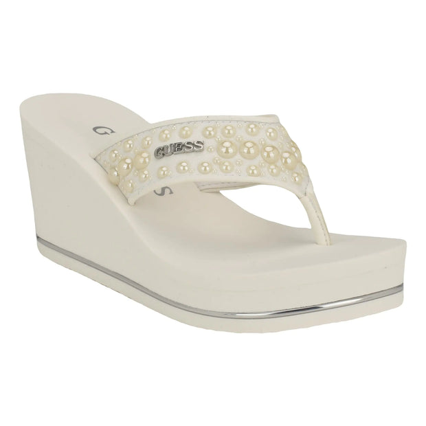 Sandales GUESS SILUS blanches à plateforme ornées de perles élégantes pour un style décontracté