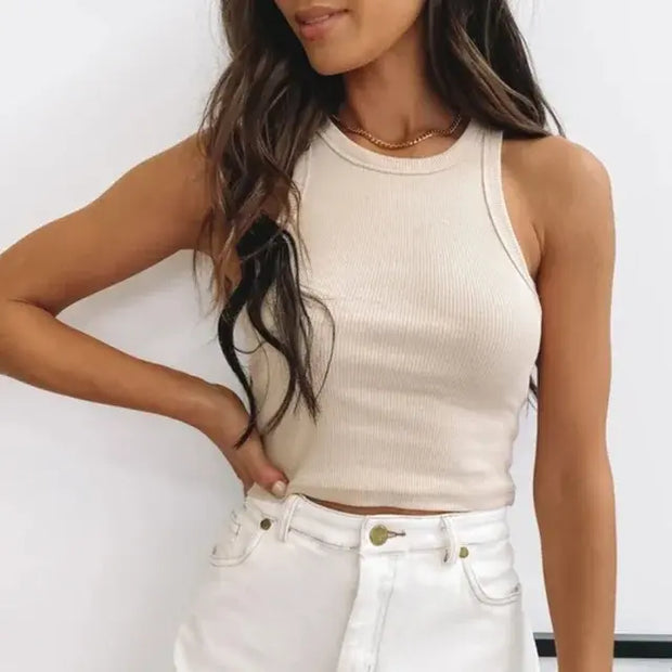 Débardeur Harajuku femme beige, ajusté et confortable, parfait pour un look décontracté