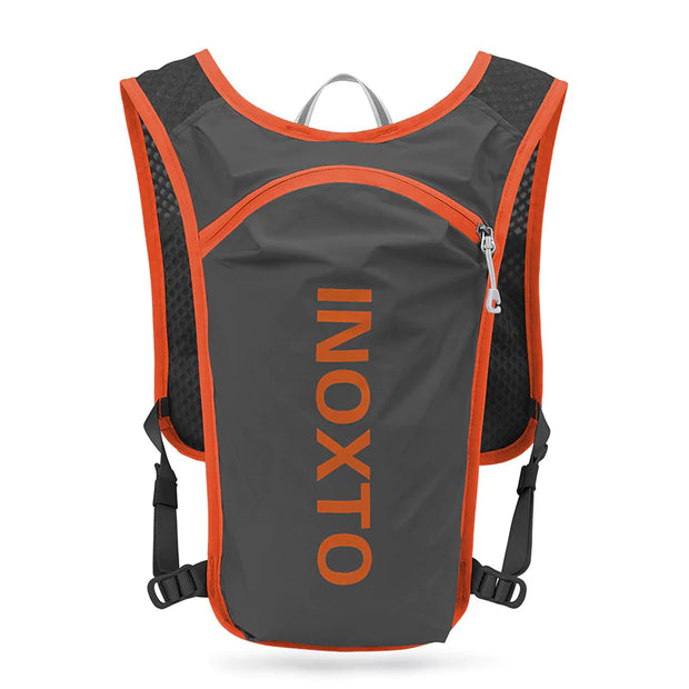 Sac à dos hydratation running Beautysky en gris avec des accents oranges, idéal pour les coureurs.