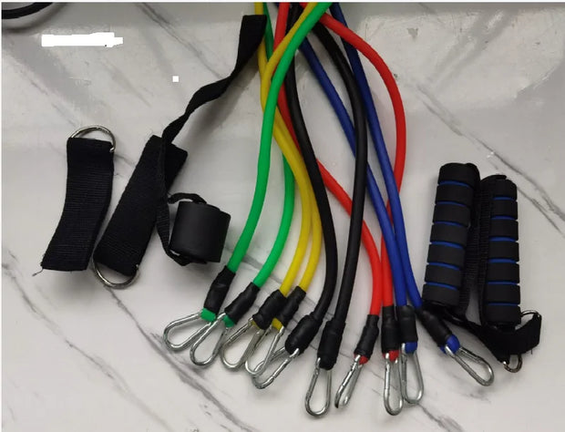 Kit bandes résistance entraînement avec plusieurs niveaux de tension et poignées pour le fitness à domicile