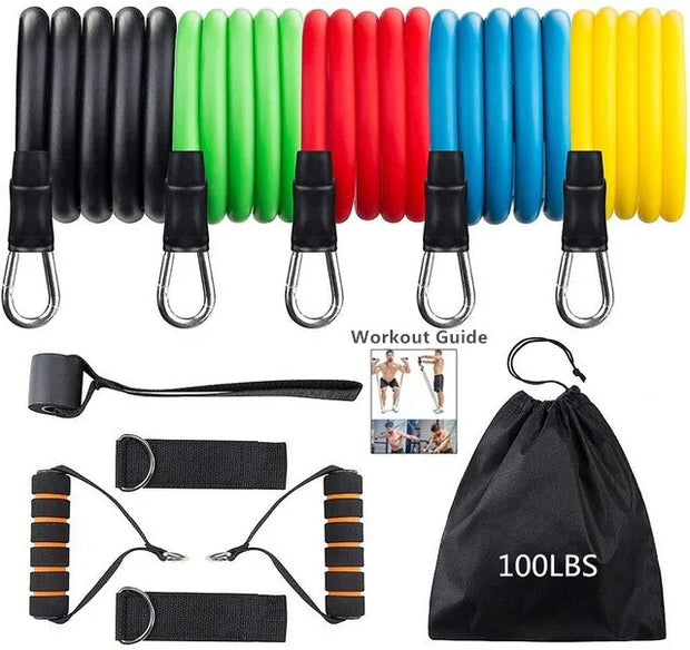 Kit bandes résistance entraînement avec 5 élastiques colorés et accessoires pour un entraînement complet