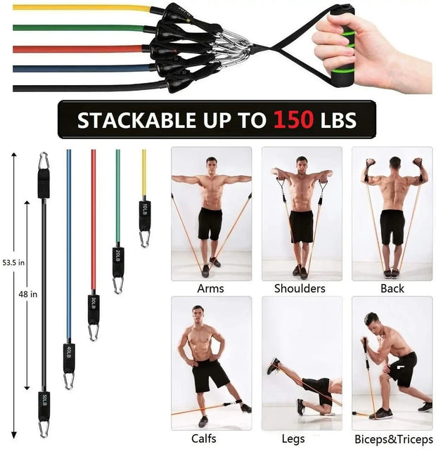 Kit bandes résistance entraînement avec différents niveaux de résistance et options d'exercice pour tout le corps