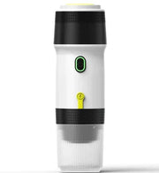Machine à café portable Beautysky en blanc et noir avec bouton d'alimentation et design compact