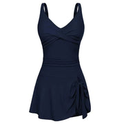 Maillot de bain élégant à coupe flatteuse avec drapé et jupe évasée pour un look chic à la plage