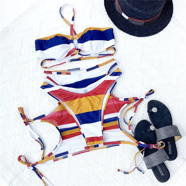 Striped string bikini by Beautysky, elegant summer wear.