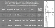 Guide des tailles pour un maillot une pièce élégant de Beautysky, indiquant les mensurations S, M et L