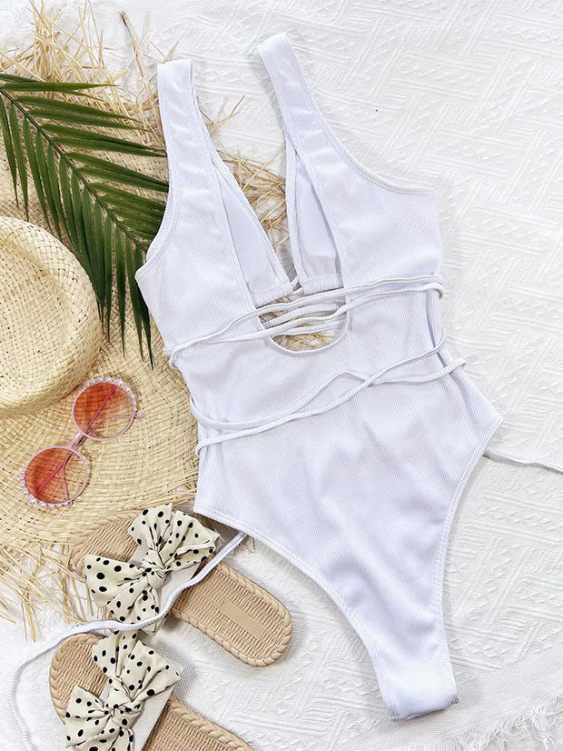 Sexy one-piece swimsuit with strap details by Beautysky.