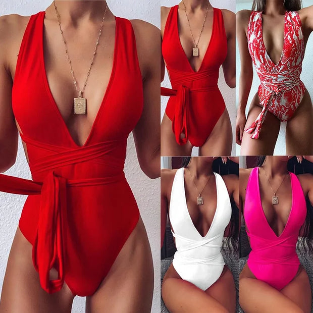Maillot une pièce sexy Beautysky en rouge, blanc, rose et motif pour un look estival tendance