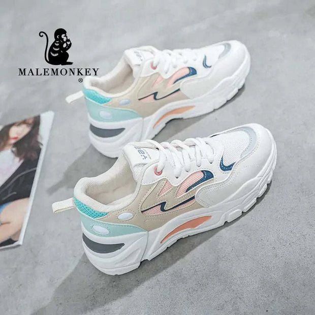 Baskets compensées femmes Beautysky blanches avec détails colorés et semelle épaisse pour un style tendance