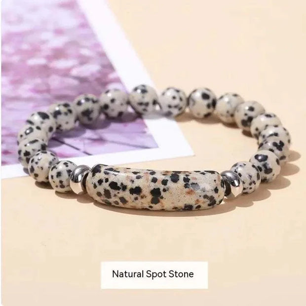 Beautysky Natural Spot Stone Bracelet with Unique Patterns and Stretchy Design for Everyday Wear