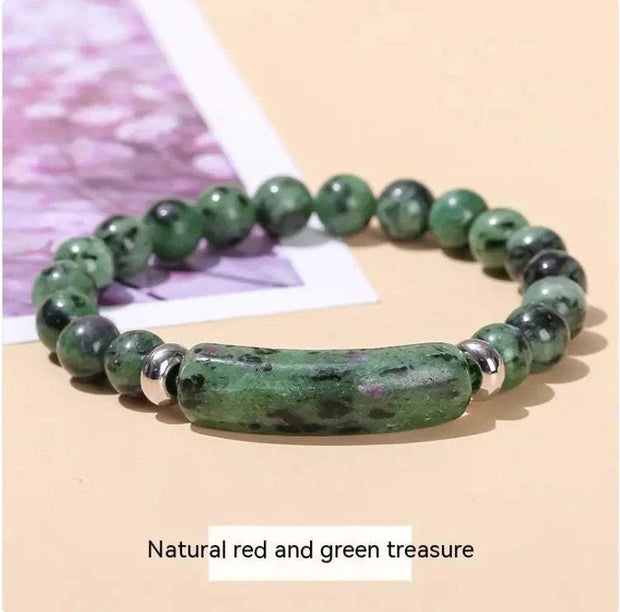 Beautysky natural stone bracelet for women featuring green and red beads with a central emerald-like stone